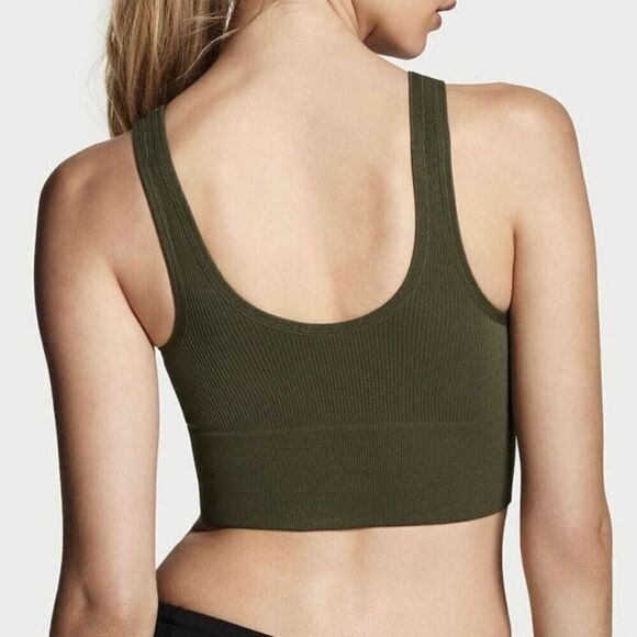 Victorias Secret Sport Gray Ribbed Crop Top Rounded Neck Sports Bra Womens Small - Picture 3 of 7